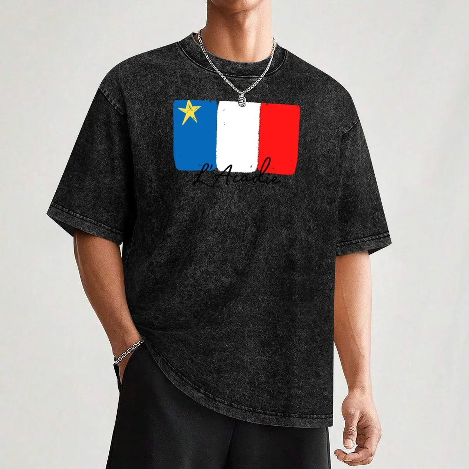 Футболка с флагом Acadian (окрашенный стиль французским текстом L