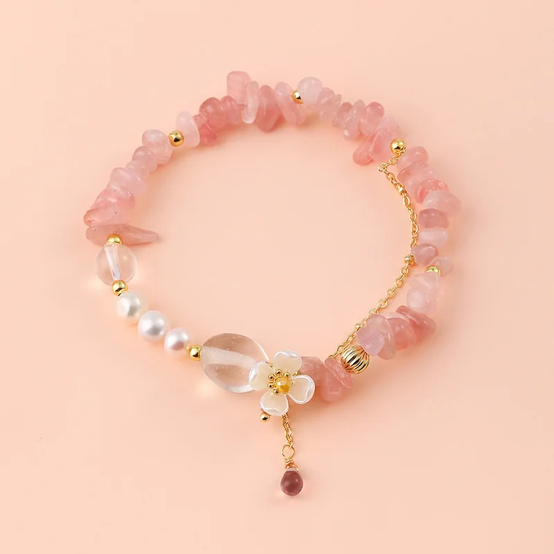 

Irregular shaped powder SPAR freshwater pearl bracelet a couple bracelet small pure and fresh and natural stone crystal beads