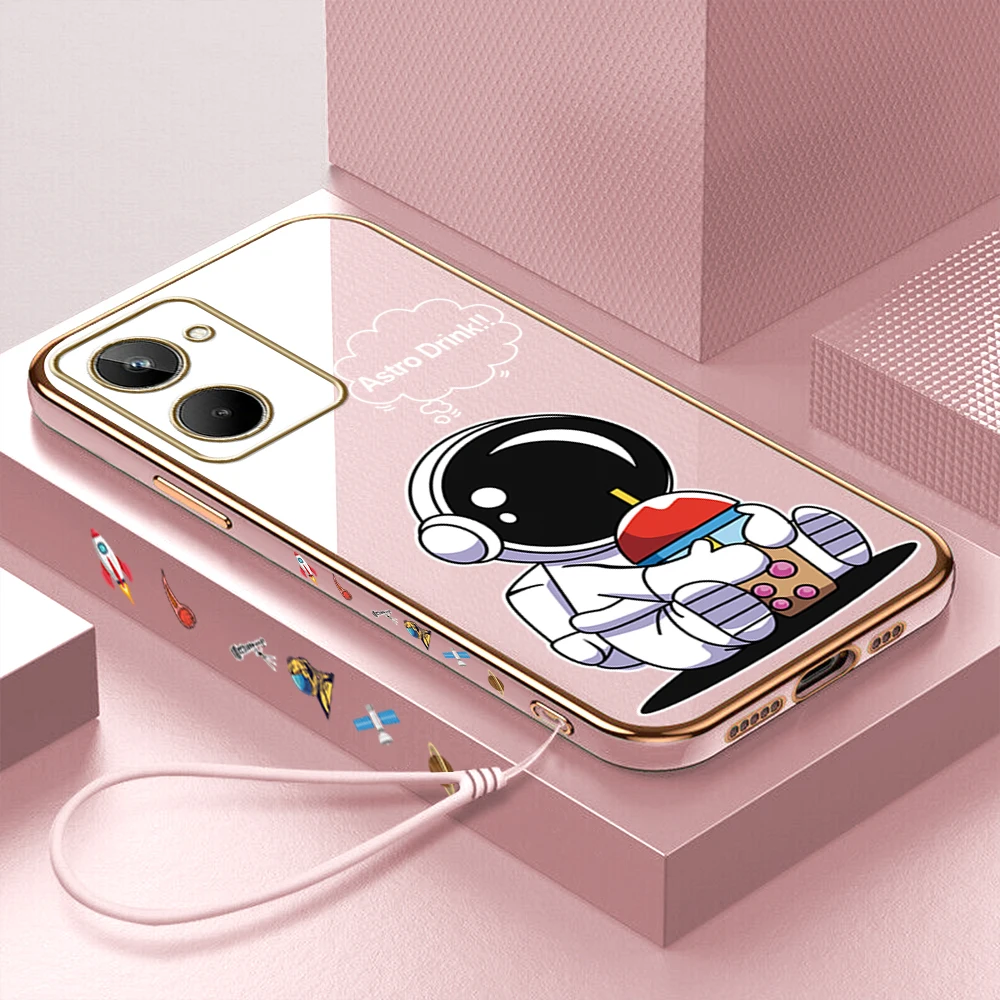 

For Realme 10 Case Cute 6D Plating Silicon Soft TPU Cover for Realme 9i 9 8i 8 7 7i 6 6i 5 5S 5i 2 3 Pro Plus Pro with Lanyard