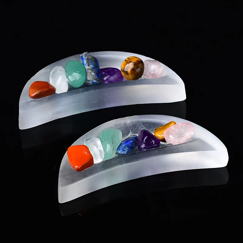 

Natural Selenite Seven Chakra Quartz Healing Crystal Plate Carving Crescent Stone White Gypsum Bowl Ornaments Collection Gift1PC
