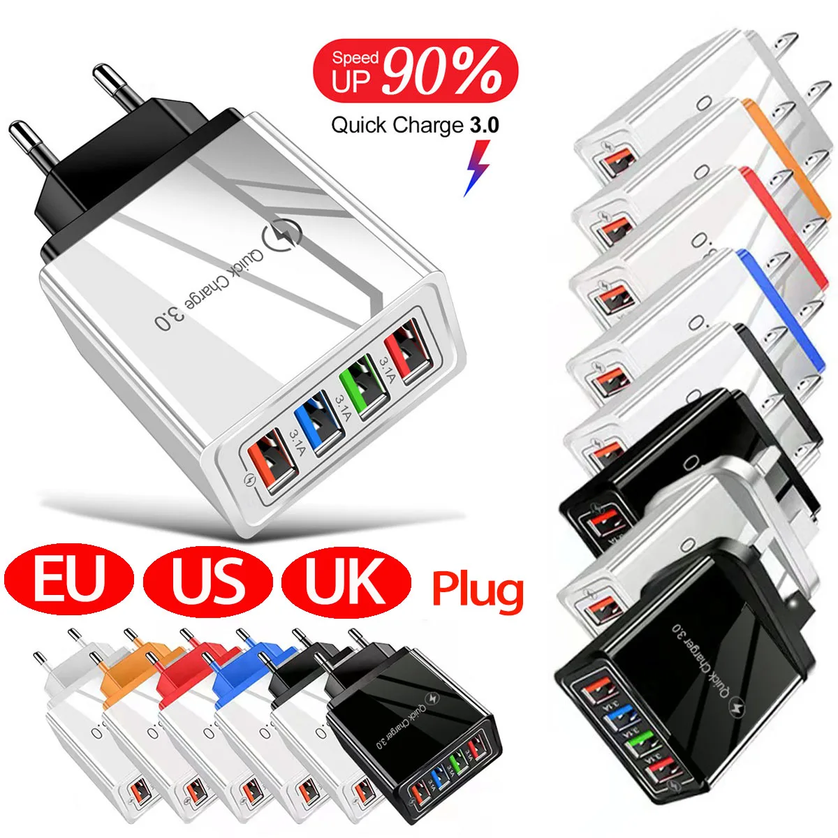 EU/US/UK Plug USB Charger Quick Charge 3.0 Phone Adapter Tablet Portable Wall Mobile 5V/2A Input Fast Charger for Huawei Iphone