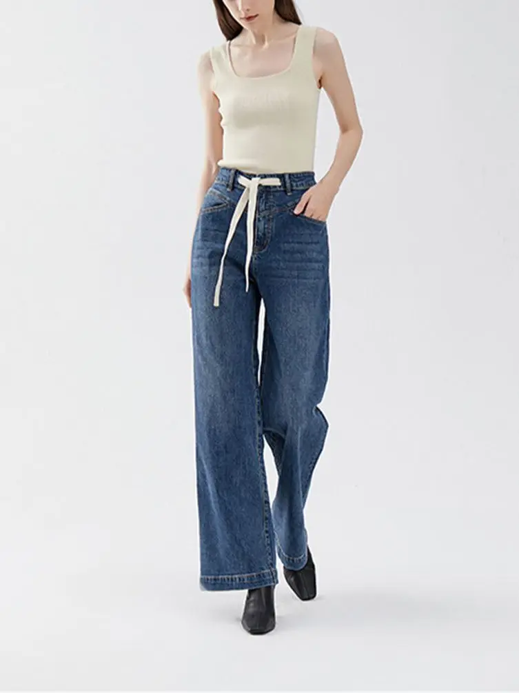 Women High Waist Wide Leg Jeans Elegant Stretch Mop Denim Pants 2022 New Female Blue or Black Loose Straight Trousers