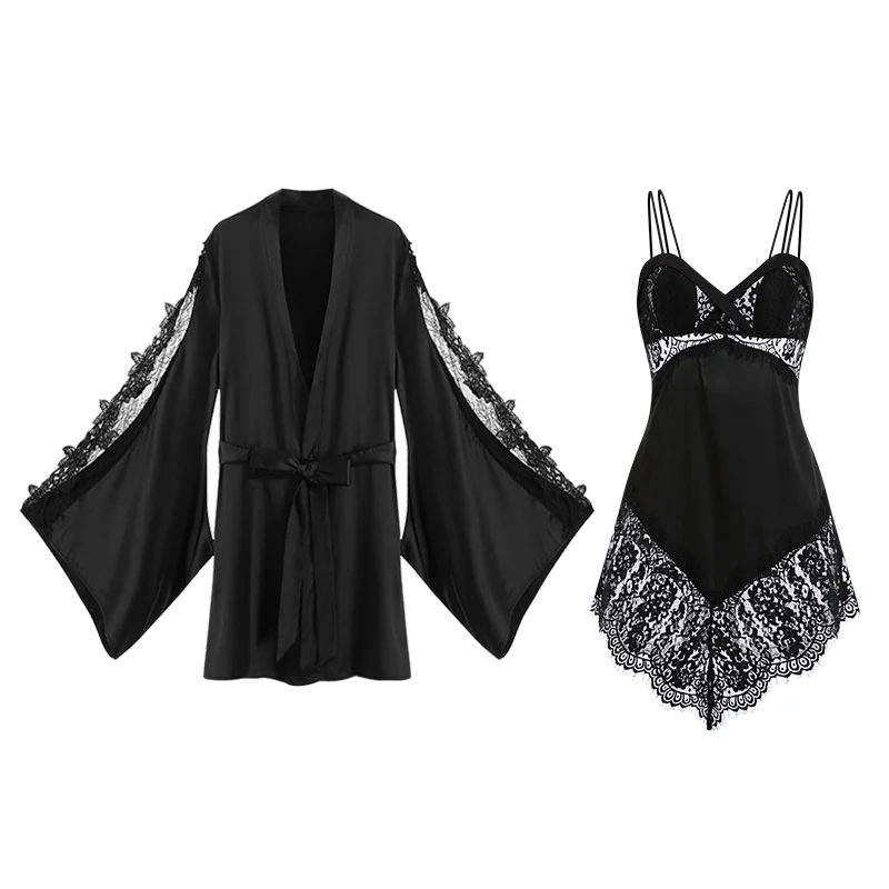 Sexy Mousse 2022 Autumn Women Nightshirt Sexy Backless V-neck Temptation Pajamas Suspenders Nightdress Lace Robe Homewear Suit