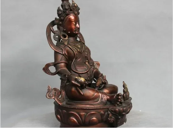 12 дюймов Китай Тибет Бронзовый Желтый Джамбала Бог богатства Мамон Статуя Будды