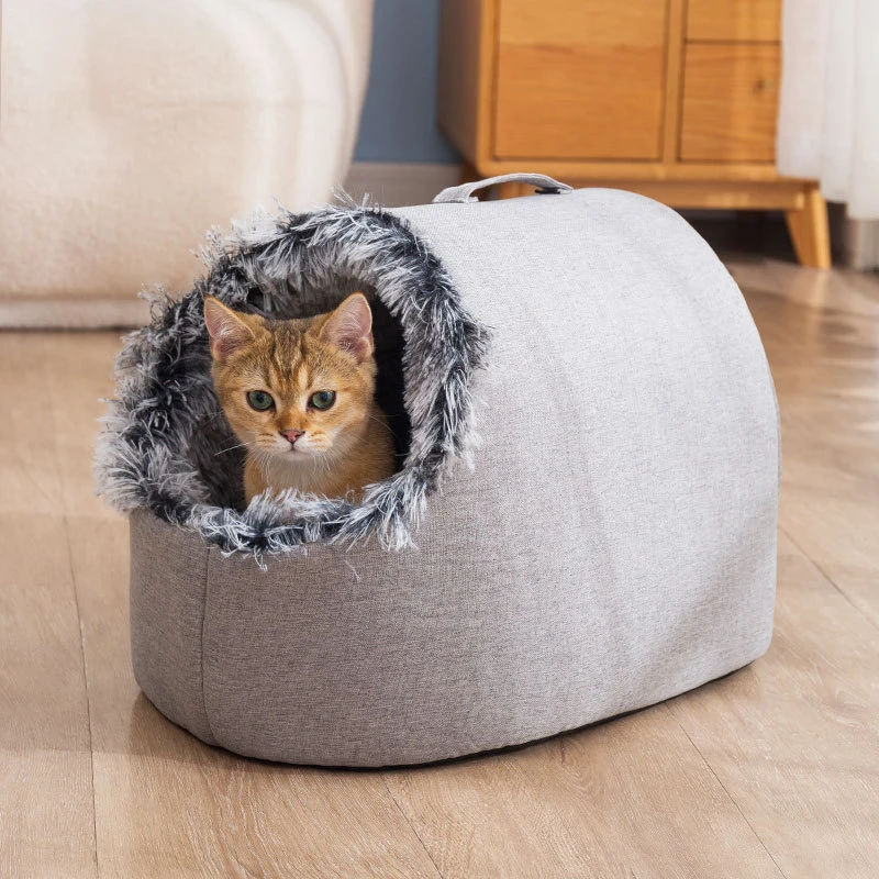 

2022 Cat Nest Bed Winter Warm Small Dog Fluffy For Sleeping Bed Puppy Kennel Long Plush Kitten Basket House Teddy Pet Supplies