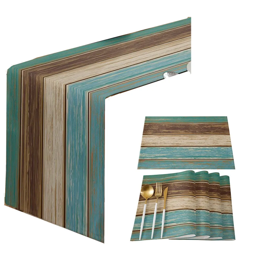 

Деревенские украшения для обеденного стола для свадебной вечеринки, кофе/гостиницы, 1 шт., настольная дорожка с деревянной текстурой, набор из 4 столовых приборов