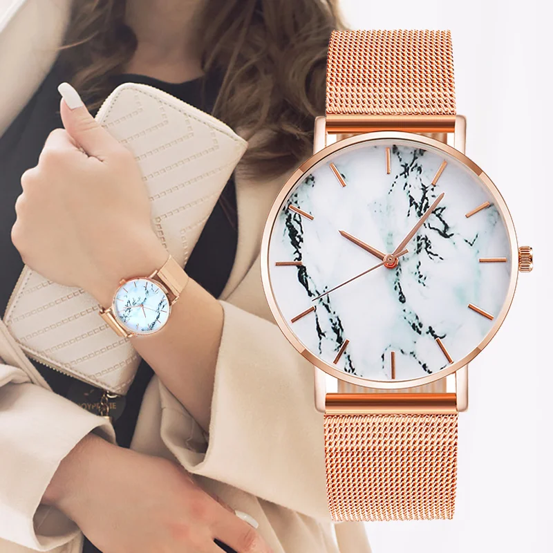 

Часы наручные женские кварцевые со стальным сетчатым браслетом, модные простые студенческие, с арабскими цифрами, ювелирные изделия
