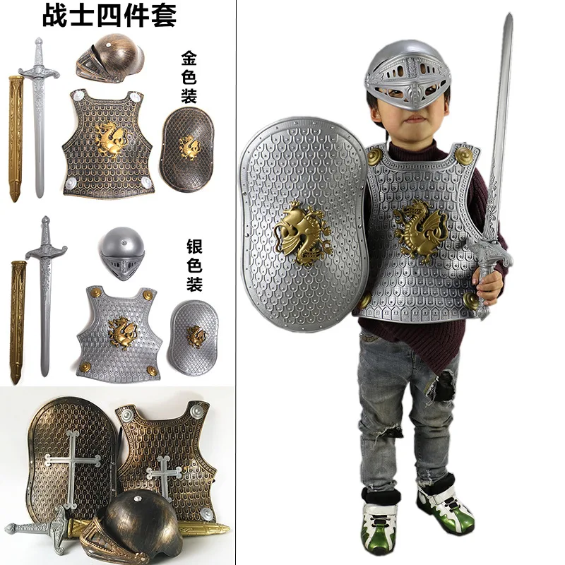 

Детская пластиковая Броня римского воина, носимое оружие, щит, имитация мальчика, крест дракона, бейдж, солдат, косплей костюм шлемы реквизит