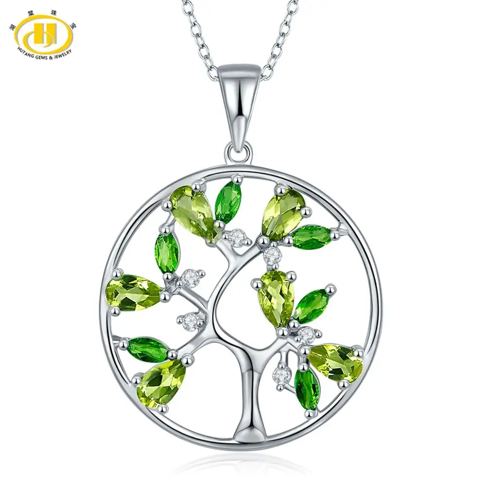 

Genuine Peridot Tree Pendant 925 Sterling Silver Chain Diopside Gemstone Classic Style Fine Jewelry for Women's Birthday Gift