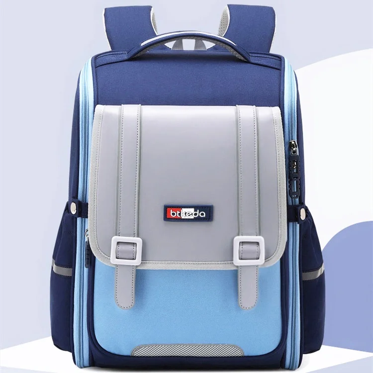 Grade 1-6 British Style Children PU Fashion Backpacks for Student 2022 New Primary Girl Boy Large Capacity Reflective Schoolbags