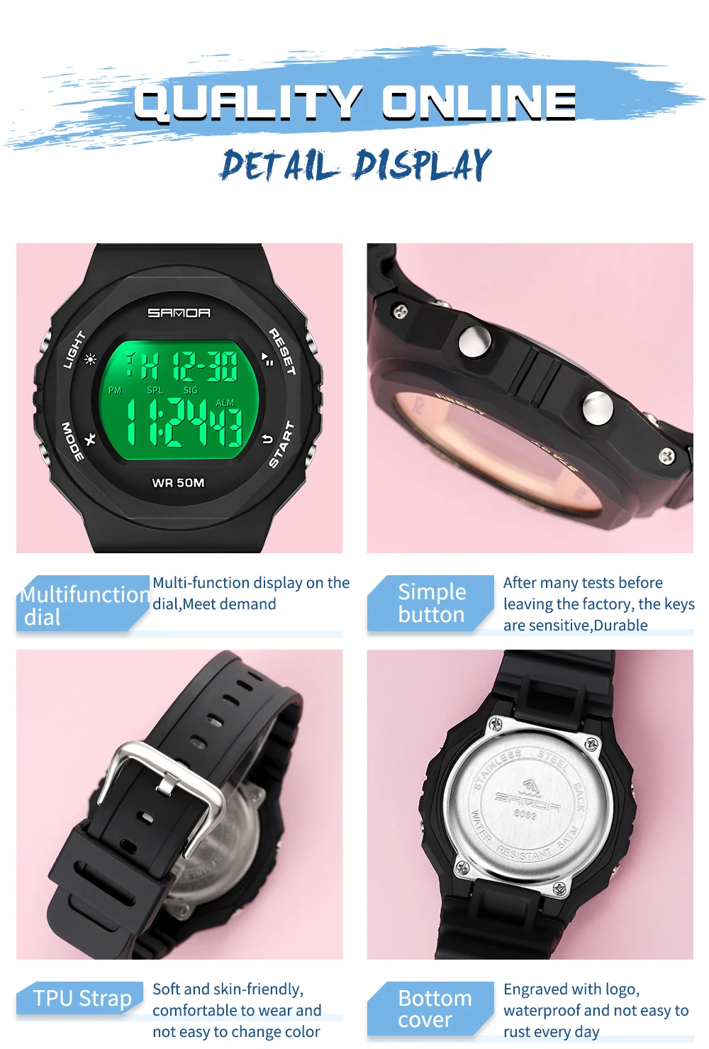 Fashion SANDA Youth Women Digital Watch Shockproof Water-resistant LED Electronic Wristwatches Reloj de mujer 6069