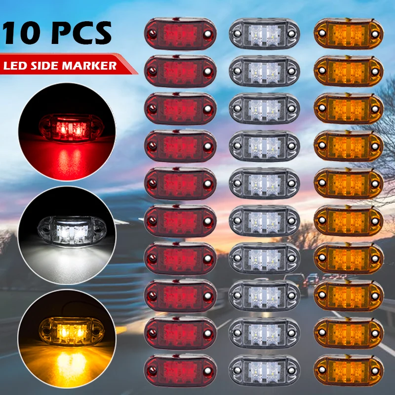

10pcs Warning Light 2 Led Car Side Marker Diode External Tail Light For Trailer Truck Lorry 12V 24V Accessories Orange White Red
