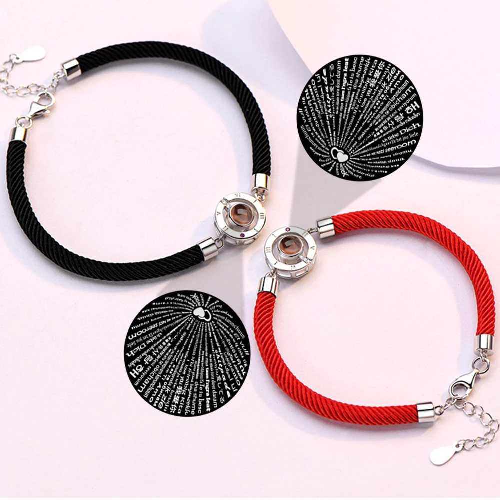 

100 Languages I Love You Nano Projection Bracelet Photo Coloring Book Photo Braided Rope Bracelet Jewelry Couple Bracelets Gift