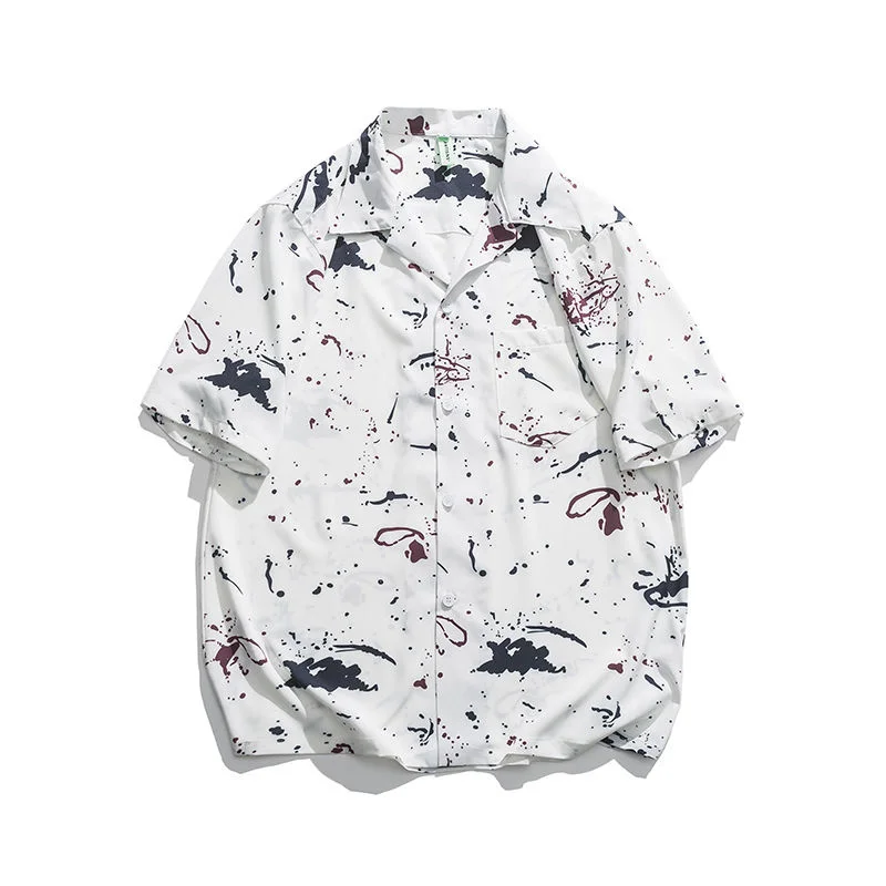

Рубашка с коротким рукавом и принтом чернил, Свободные повседневные куртки с отложным воротником, модная пляжная Мужская одежда, тонкие универсальные летние топы