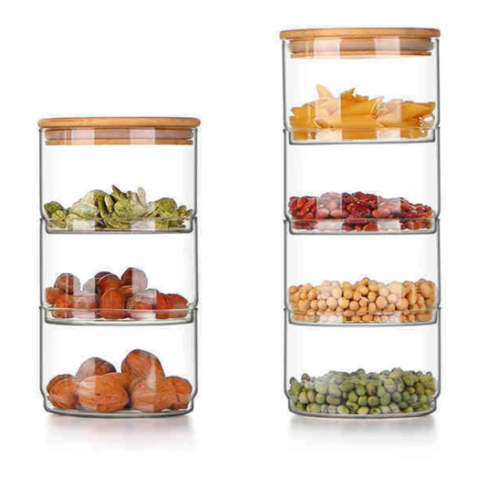 Kitchen Storage Bottle Stackable Glass Jars Home School 3-Tier/4-Tier Durable Transparent White Sealed Food Bulk Container