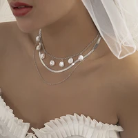 trendy jewelry white simulated pearl pendant necklace popular style hot sale multi layer chain necklace for women gifts
