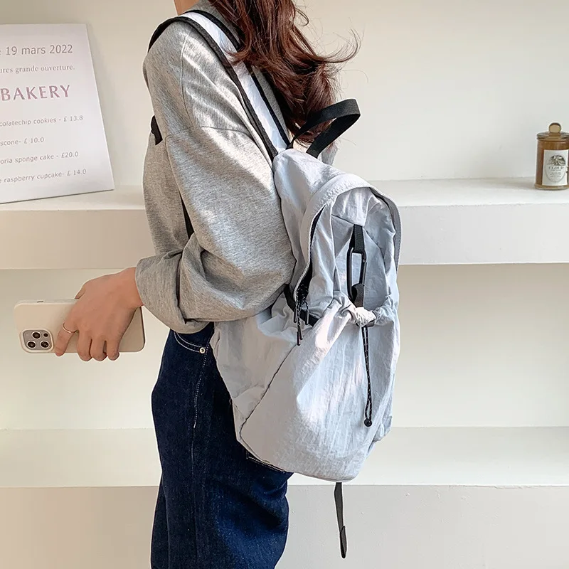 

School Backpack Feminina Women Super Travel New Nylon Fabric Girl Bag Lady Drawstring Backpack Backpack Lightweight 2023 Ruched