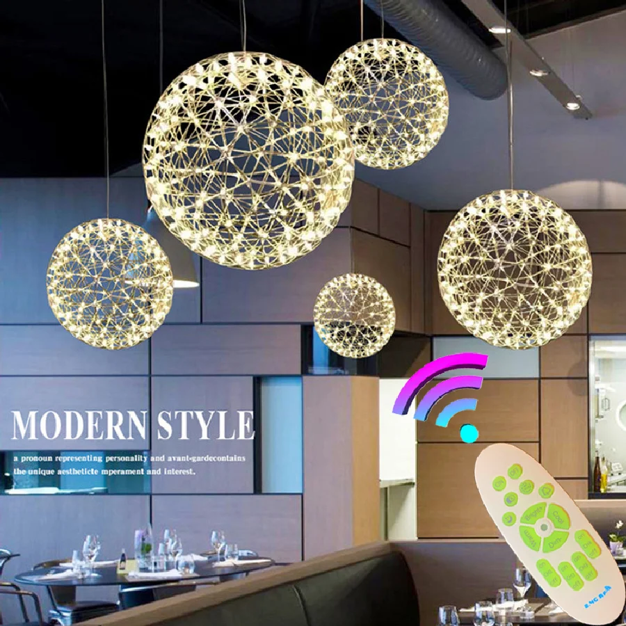 

Indoor Lighting Assembled Spark Ball LED Pendant Light Firework Stainless Steel Ceiling Lamps Hanging Modern Remote Chandeliers