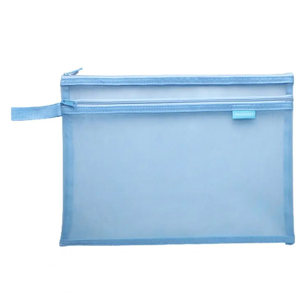 

Grid Stationery Bag Rectangle Washable Portable Durable High Capacity Storage Nylon Mesh Pencil Storage Bag for Students