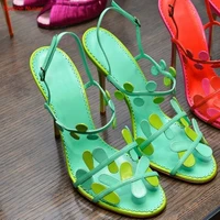 green petal buckle sandals 2022 solid color round head small fresh fashion all match summerspring new arrival high heels women