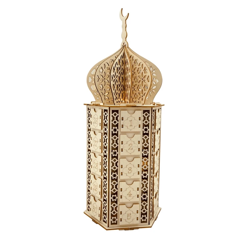 

Eid Mubarak Palace Wooden Ornament Led Lantern Calendar Cabinet Crafts for Islam Muslim Party Desktop Decoration