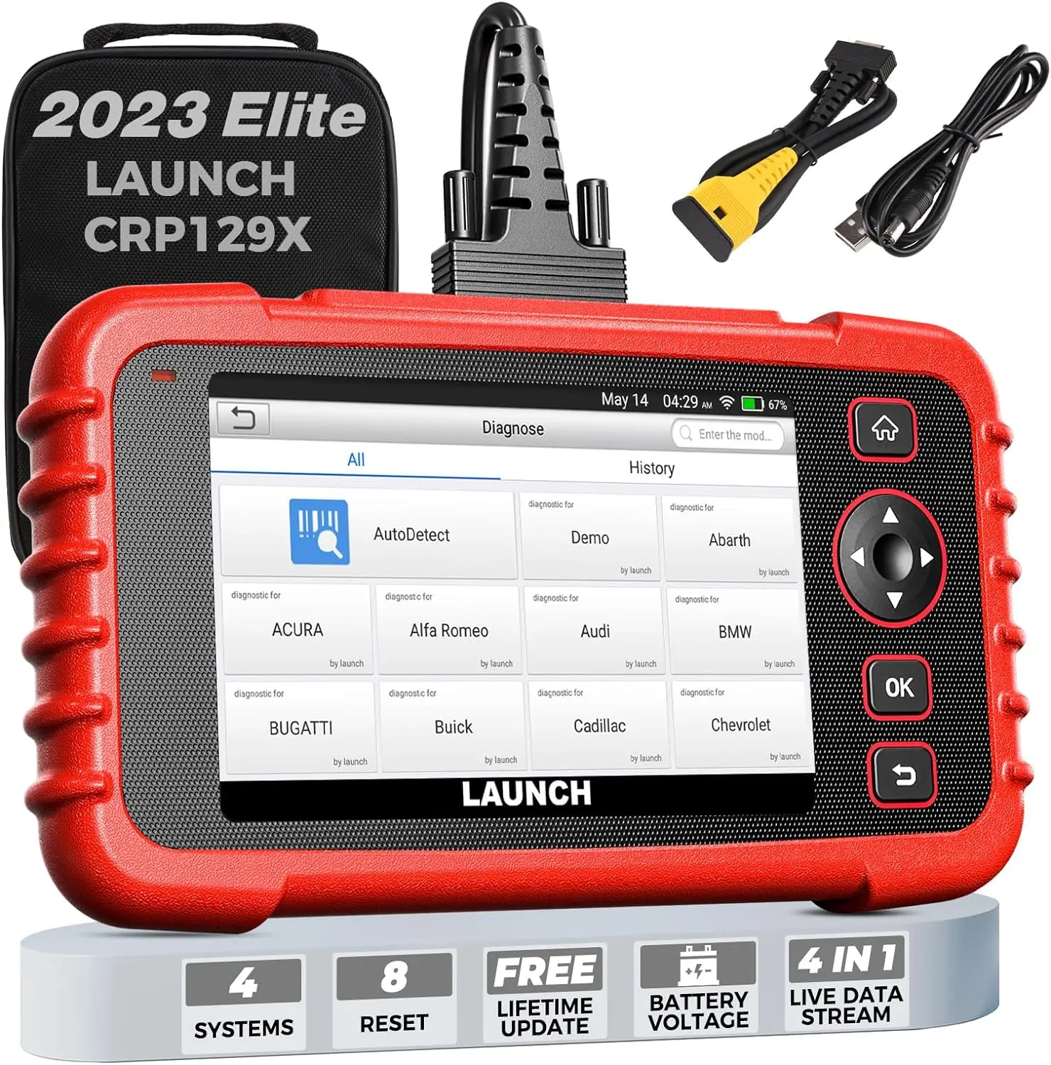 

Сканер Elite OBD2, 2023 бесплатное онлайн обновление сканирования, 8 сбросов EPB/SAS/TPMS/BMS/дроссельная заслонка/сброс масла, инъекционное кодирование, ABS/SRS/TCM/двигатель