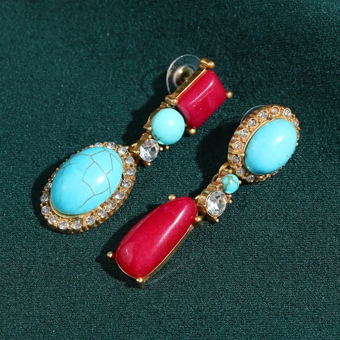 Серьги-капельки STALAIT из меди с бирюзой и агатом