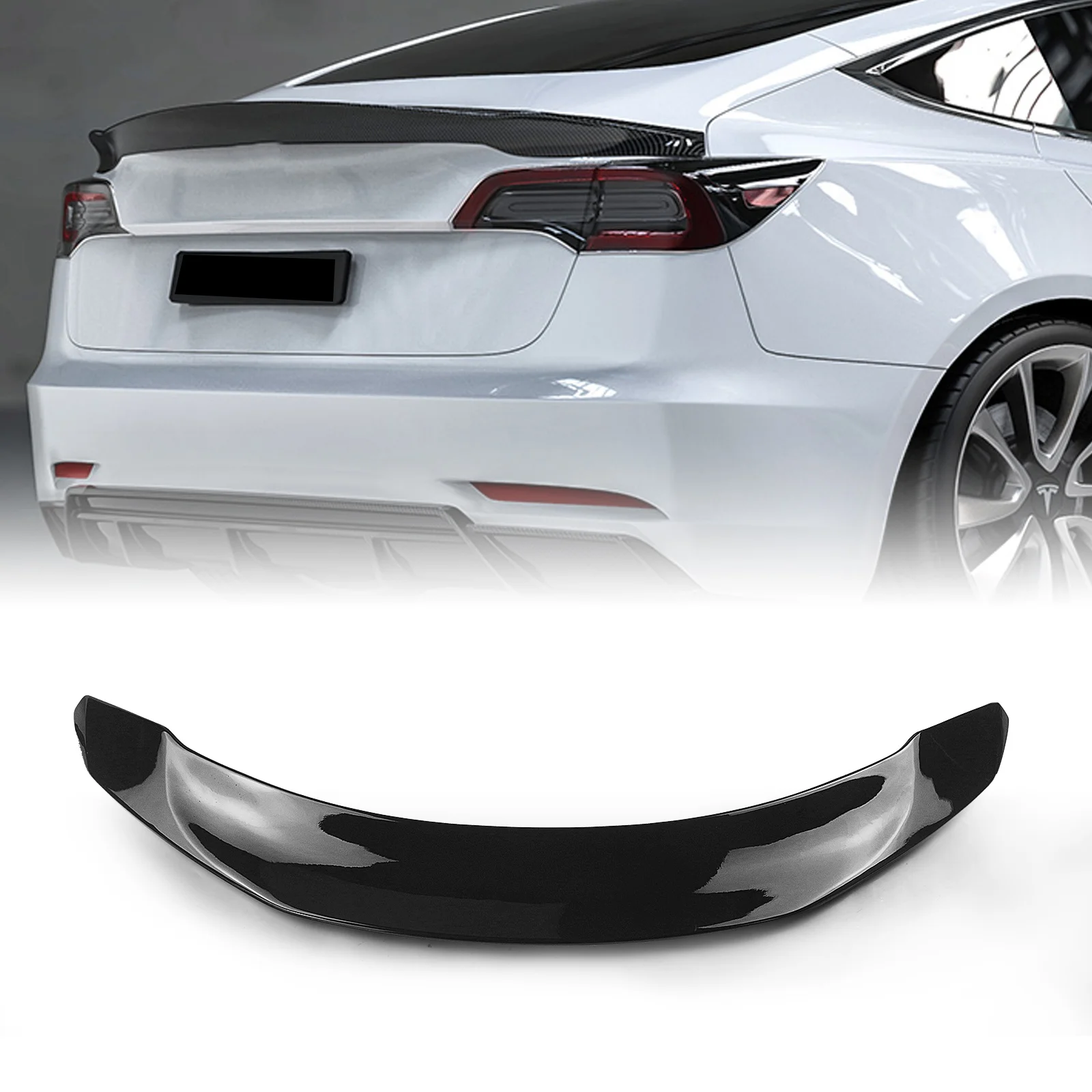 

For Tesla Model 3 2017-2022 Rear Trunk Spoiler Wing Glossy Black Car Tailgate Lid Upper Splitter Flap Trim Splitter Decklid Lip