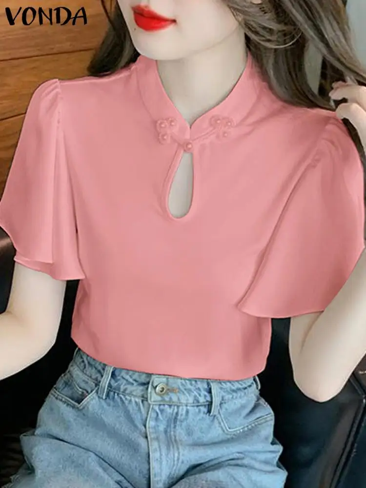 Женская Летняя Блузка VONDA Повседневный Свободный Топ С Расклешенными Рукавами И