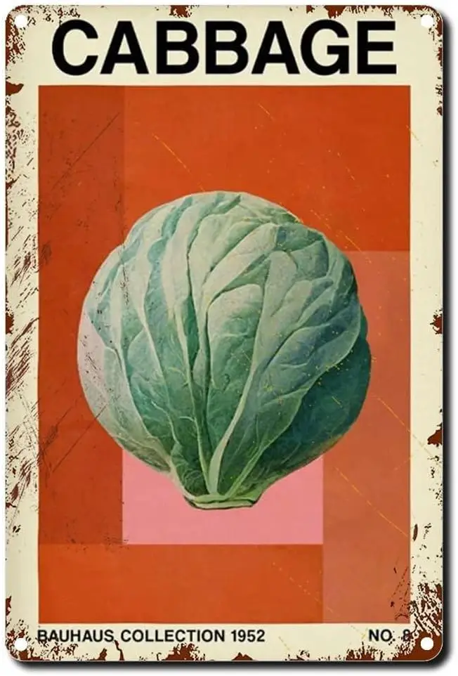 Tn Sgn Ретро Vegetble rt Plnt Crrot Eggplnt Cbbge Onon pes Vntge Style Metl Wll Decortve 8x12nch