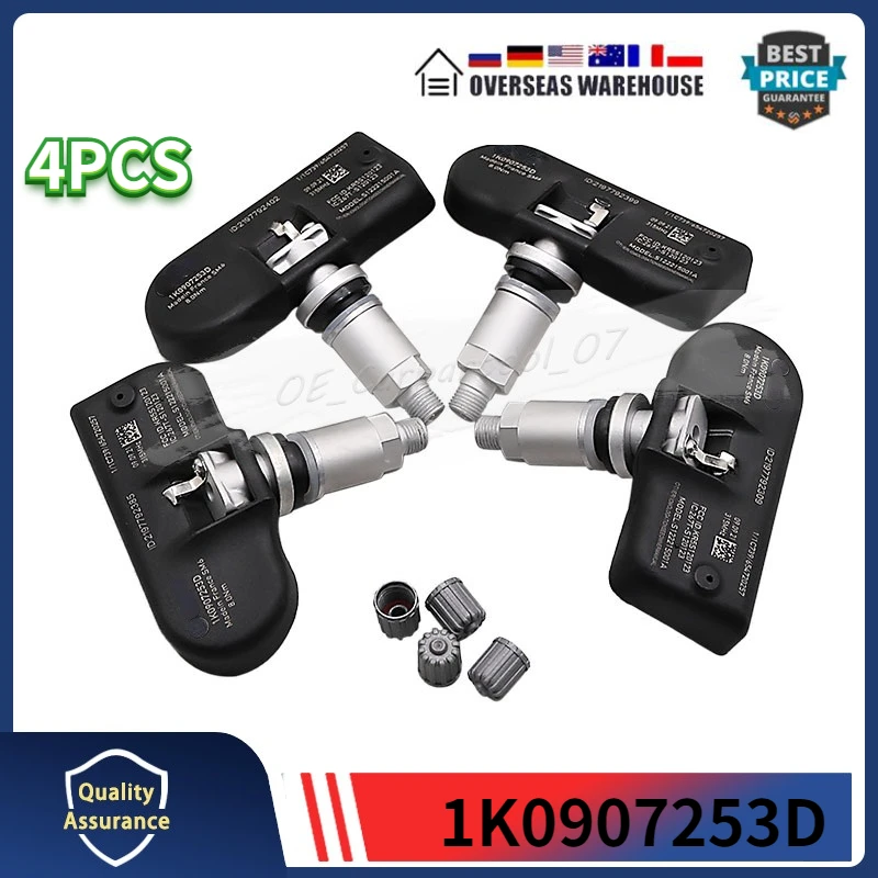 

4PCS TPMS Tire Pressure Sensor 1K0907255C For Audi A3 A4 A5 Q5 S4 Volkswagen Beetle CC Golf GTI Jetta Passat R32 Tiguan 315MHz