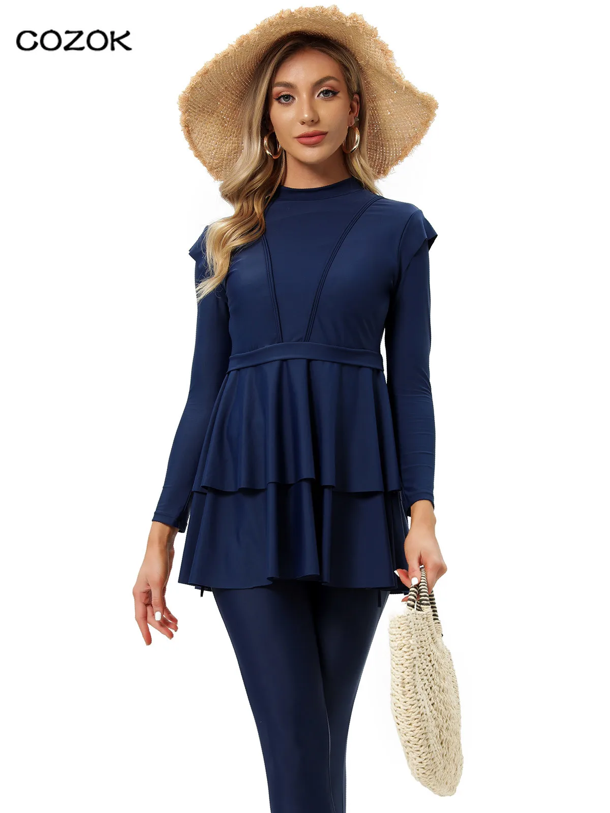 

Бикини с оборками, мусульманские купальники, женские бикини, 3 шт. с бюстгальтером, лоскутный хиджаб, купальник с длинными рукавами, исламски...