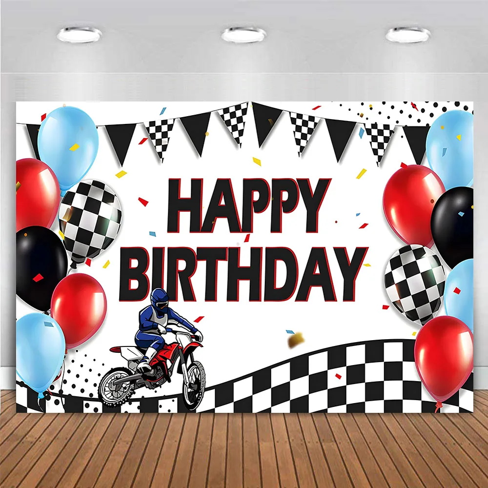 

Motocross Racing Theme Dirt Bike Motorcycle Happy Birthday Party Decor Backdrop Cake Table Banner Poster Background for Boys
