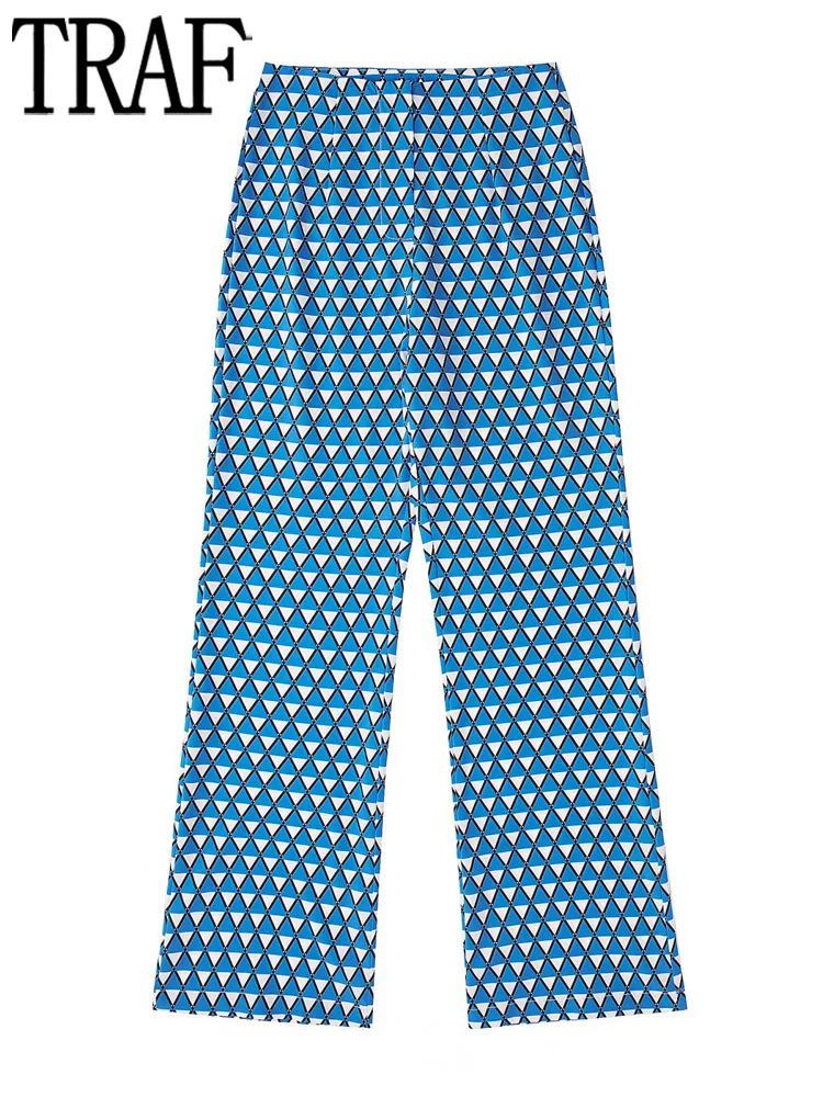 

Брюки-клеш Женские летние с завышенной талией и геометрическим принтом