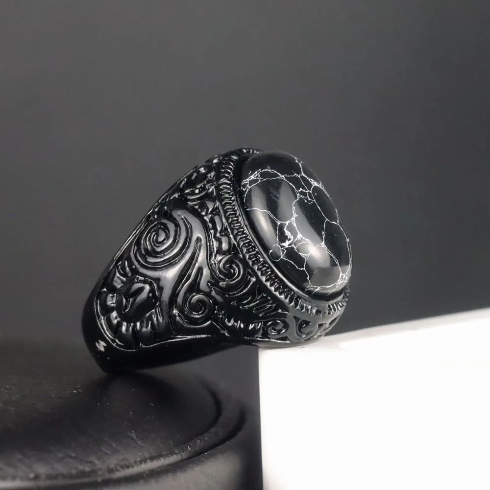 Личное панк-черное кольцо с гравировкой в этническом стиле черное тигровым