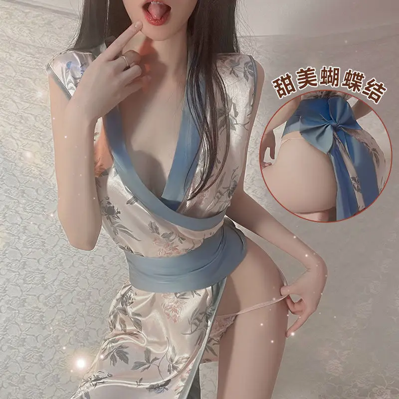 

Sexy lingerie cheongsam accept waist high split from restoring ancient ways suit off bed tease kimono uniform temptation