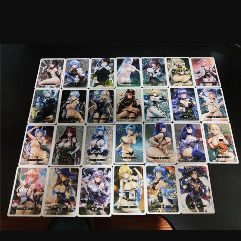 

Original Genshin Game Figures Beelzebul Ning Guang Yoimiya Homemade Lithography Hybrid Flash Collectible Cards Toys for Children
