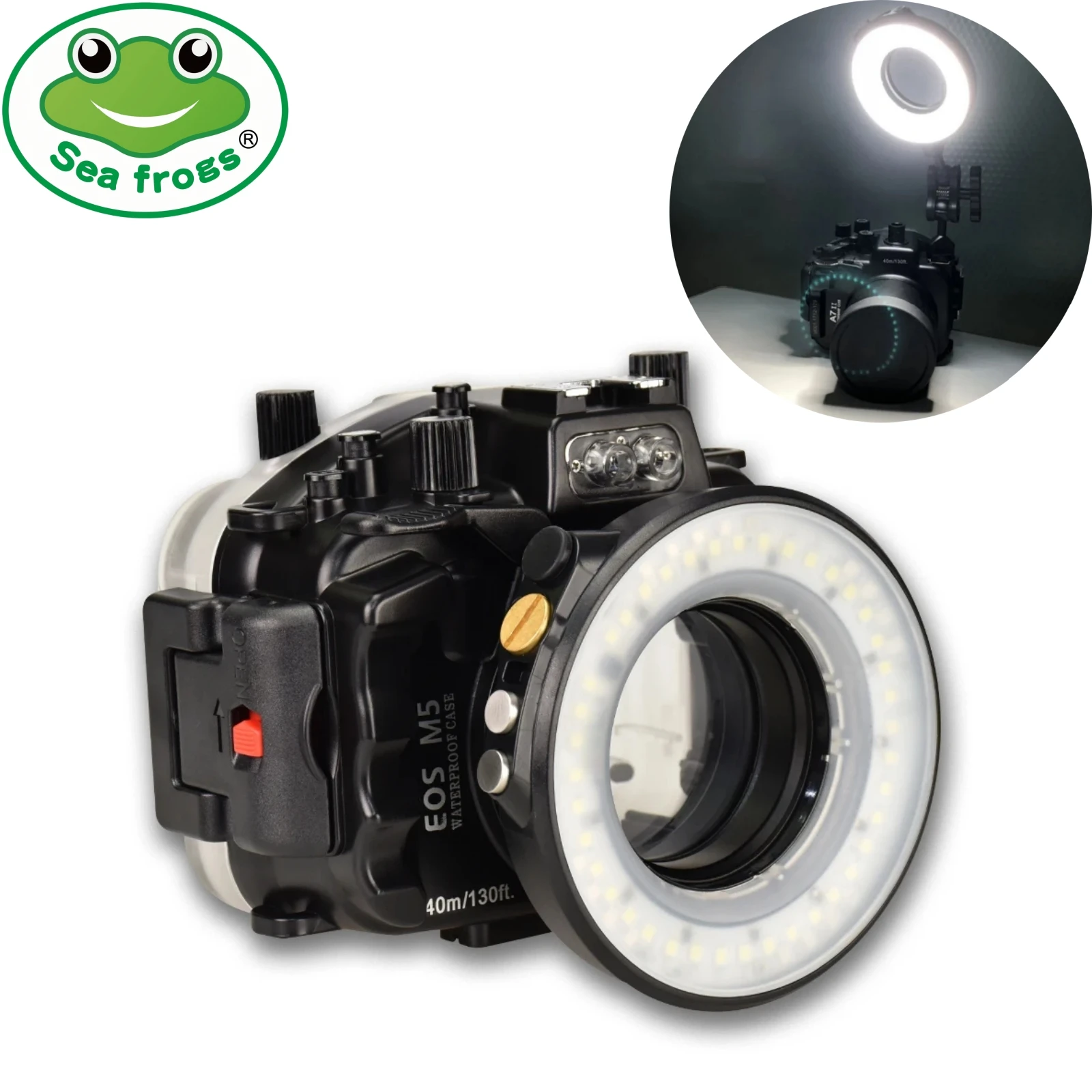 Фото Подводная кольцевая фара Seafrogs Flash Camera 1200LM, 40 м, 67 мм, с резьбой, 3 цвета света, с зарядкой от USB для Sony TG6/TG5 №1