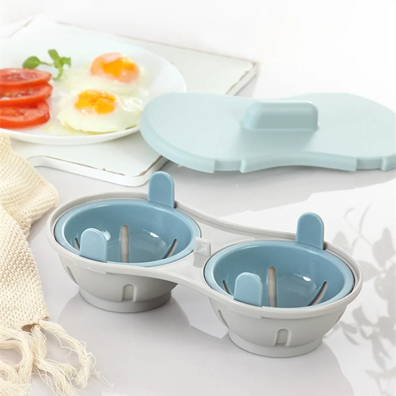 

New Microwave Egg Poacher Food Grade Cookware Double Cup Egg Boiler Kitchen Steamed Egg Set Microwave Ovens Cooking Tools