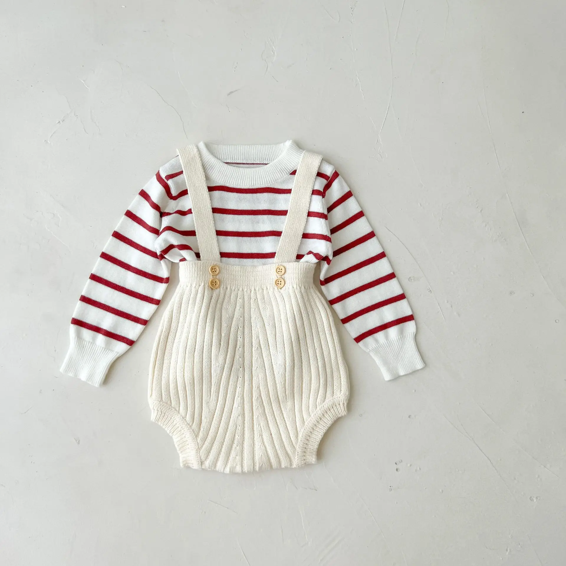 Freely Move 2022 New Infant Baby Boy Girl Clothes Solid Button Romper Jumpsuit Cute Autumn Sleeveless Straps Knitted Overalls