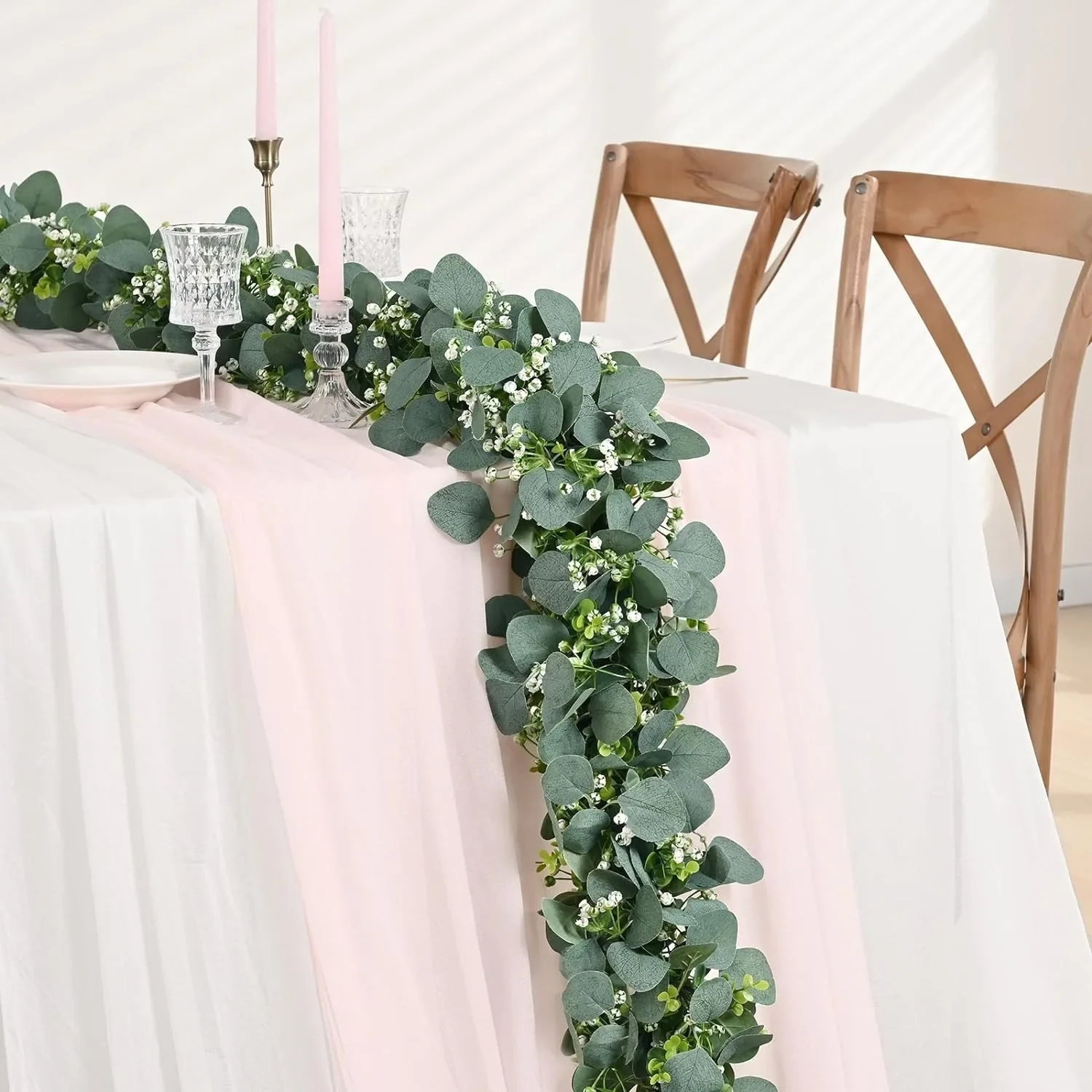 Искусственная Эвкалиптовая Лоза Гирлянда 78 Дюймов С Белыми Цветущими Цветами И