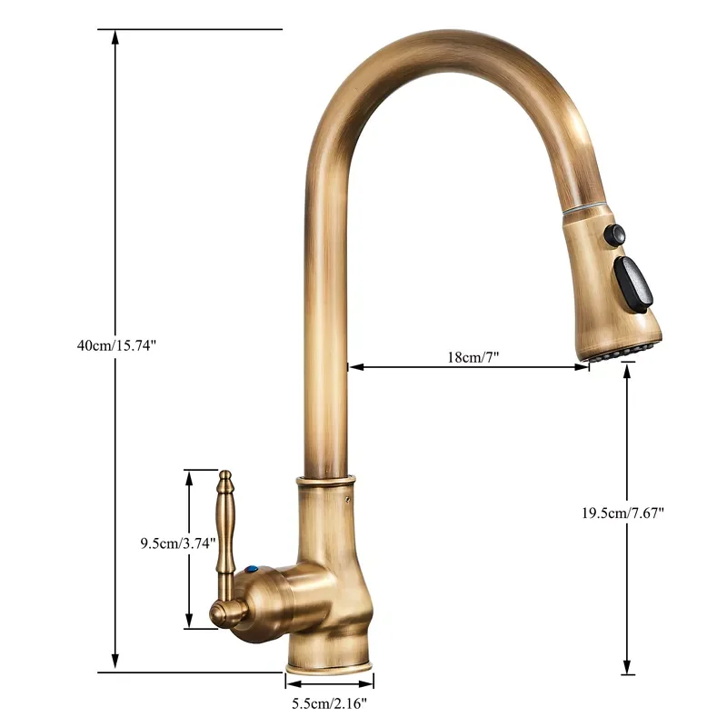 

Выдвижной кухонный кран из античной латуни, эргономичный кран для ванной комнаты с поворотом на 360 градусов, кухонный смеситель, краны для р...
