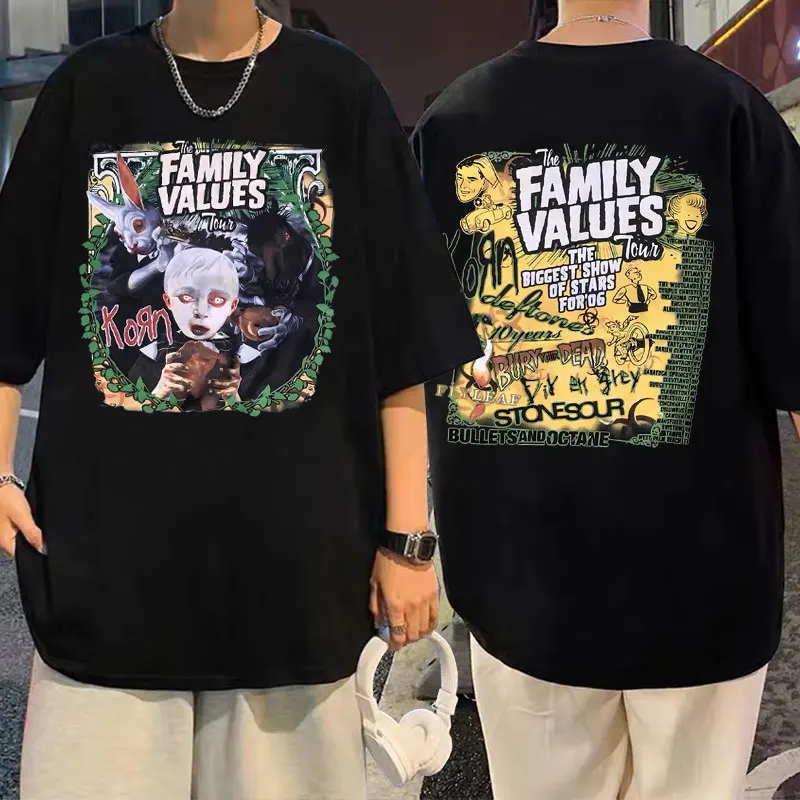 

90s Vintage Rock Band Korn Follow The Leader Print T Shirt Man Harajuku Cotton Tshirt Male Hip Hop Tees Men Oversized T-shirts