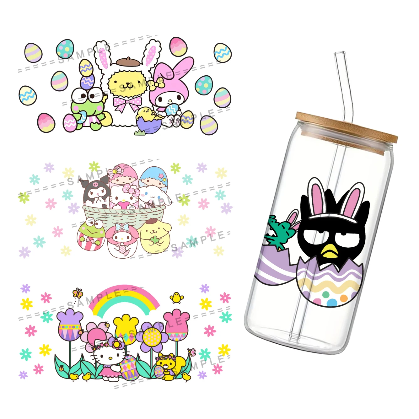 11x24 см Пасхальная наклейка Sanrio Eggs Cup Wrap 16 унций не требуется нагрев УФ DTF