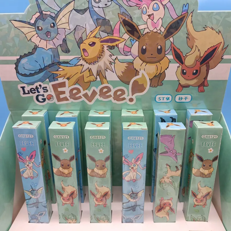 Фото 6 шт. гелевые ручки с покемонами, милые черные ручки Eeveelution 0,5 мм, глухая коробка, студенческие кавайные канцелярские принадлежности, школьные принадлежности, подарки-сюрпризы №2