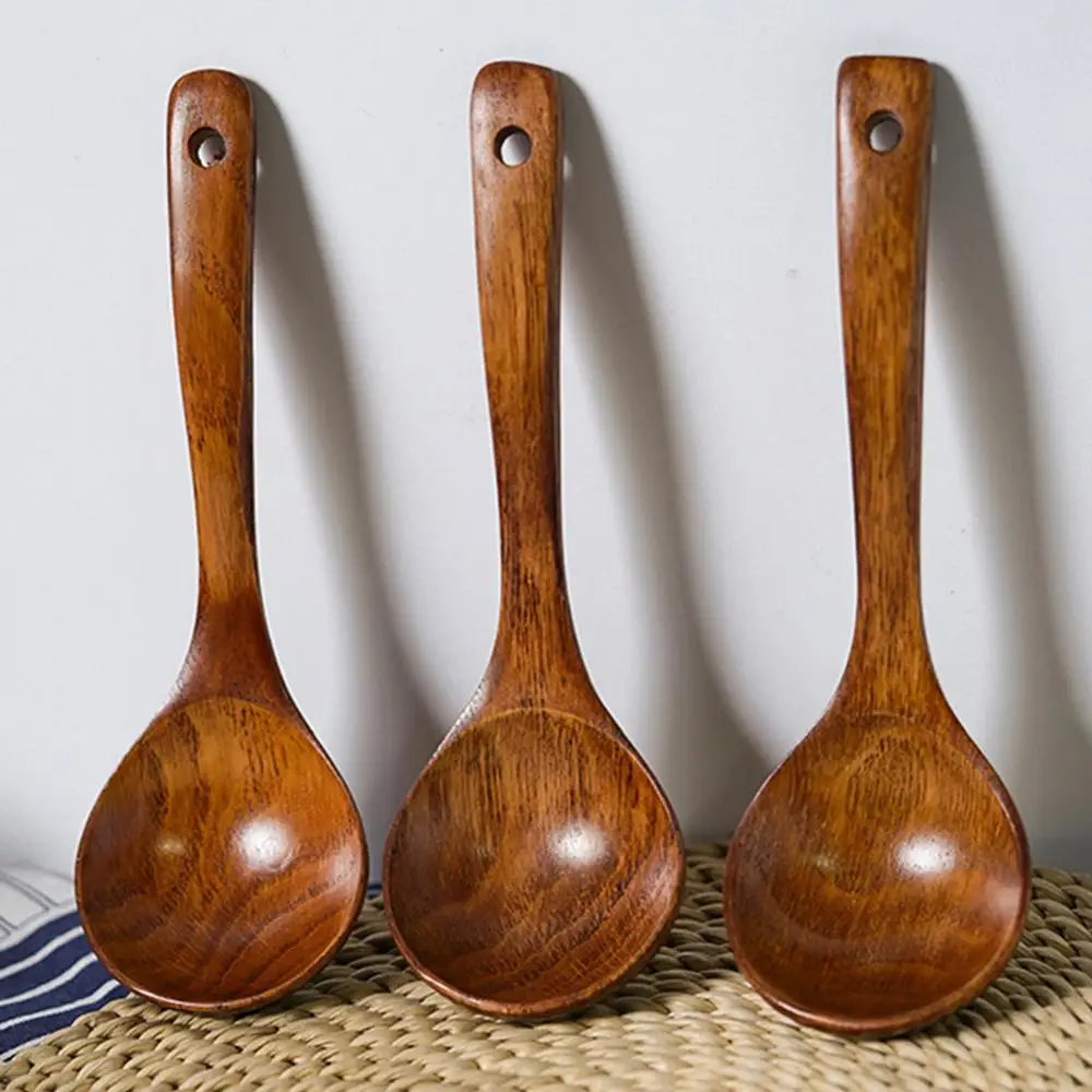 

Kitchen Long Handle Wooden Dessert Rice Soup Spoon Teaspoon Cooking Utensil