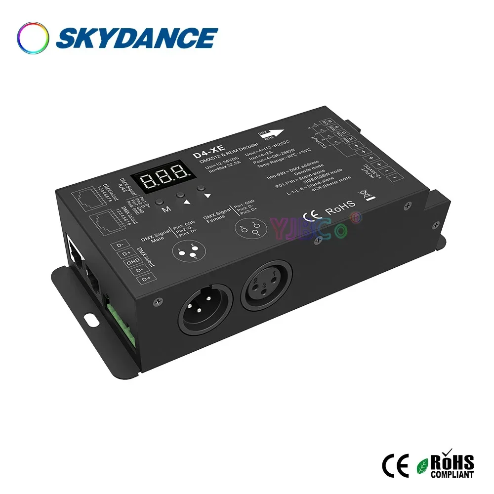 Skydance D4-XE 4 канала постоянного напряжения DMX512 & RDM декодер Tuya 12в-36в 24В 8А/канал для