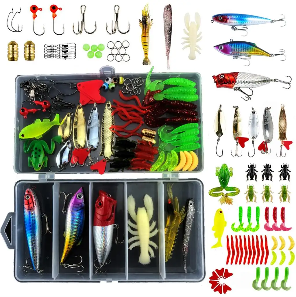 

Fishing Lure Minnow/Popper/Spoon Metal Wobbler Lure Soft Bait Fishing Lure Kit AOrace Isca Artificial Mixed Color/Style/Weight