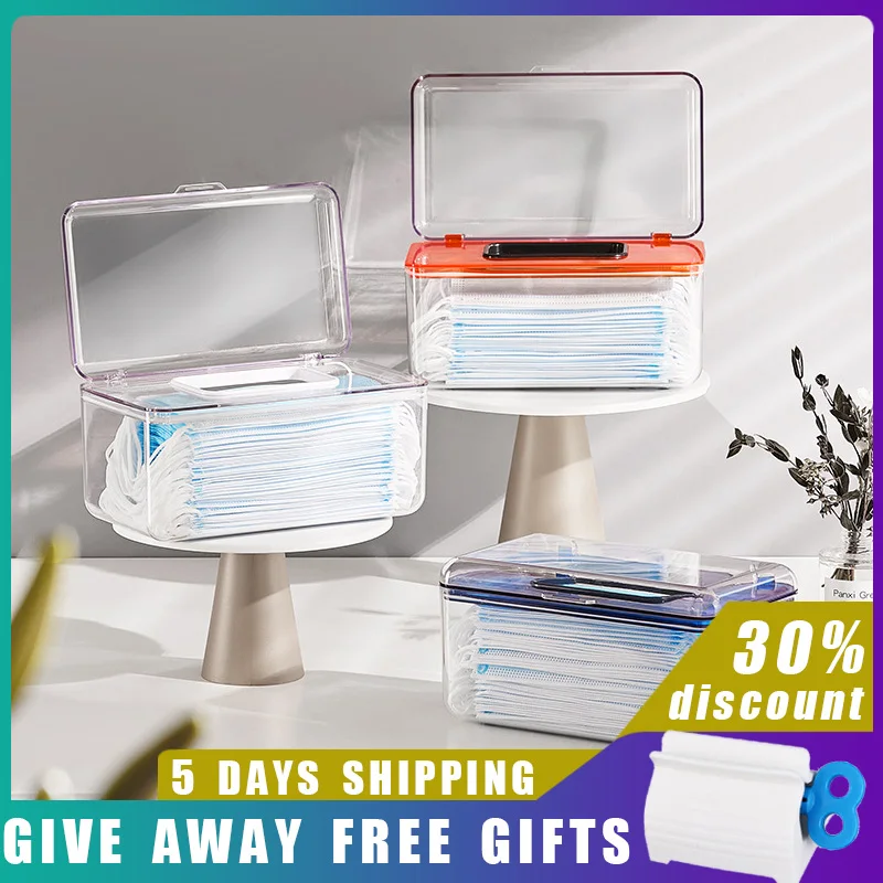 

Transparent mask storage box Household living room tissue box Modern simple wipes storage With spring