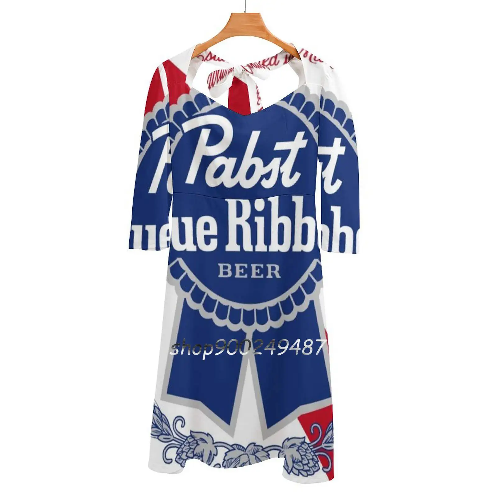 

Pabst Blue Ribbon Flare Dress Square Neck Dress Elegant Female Fashion Printed Dress Pabs Beer Pabst Blue Ribbon